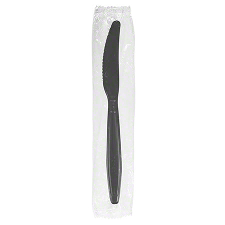 Karat® Heavy Wt. PP Plastic Wrapped Utensil - Knife, Black