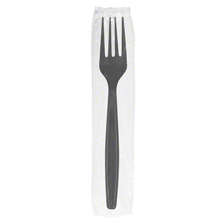 Karat® Heavy Wt. PP Plastic Wrapped Utensil - Fork, Black