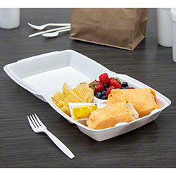 Dart® Foam Hinged Lid Cont. - 9", 3 Cmpt., White